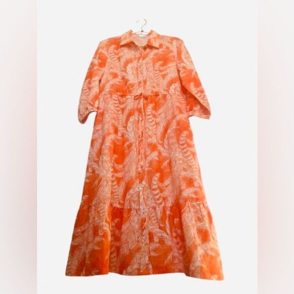 J. McLaughlin Orange and White Sundress with Bishop Sleeves - Picture 10 of 12